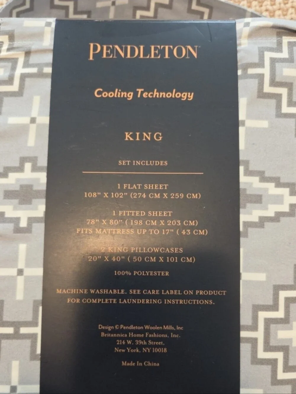 Pendleton Cooling Technology King Sheet Set In Grey Aztec Print